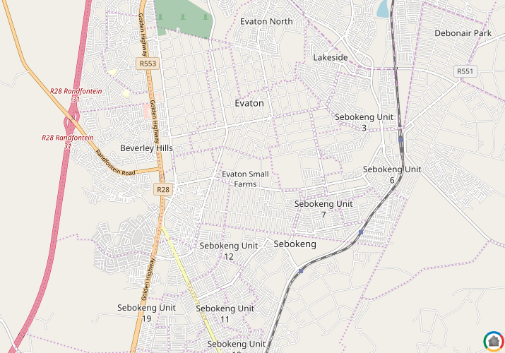 Map location of Evaton Small Farms